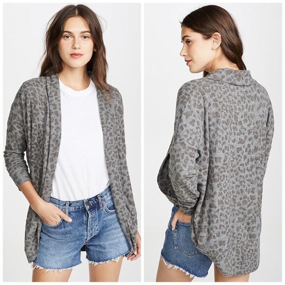 Sundry Women's Gray Leopard Print Long Sleeve Cardigan Size‎ 3 / Large - Picture 1 of 5